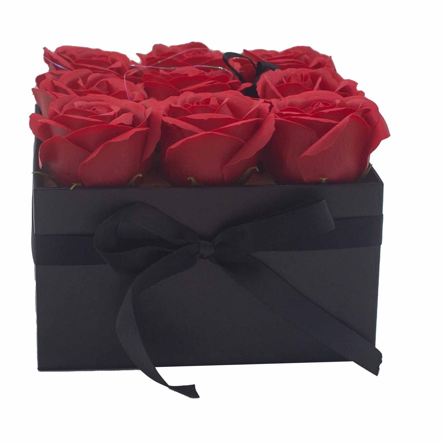 Coffret de fleurs de savon - 9 roses Rouges - Carré