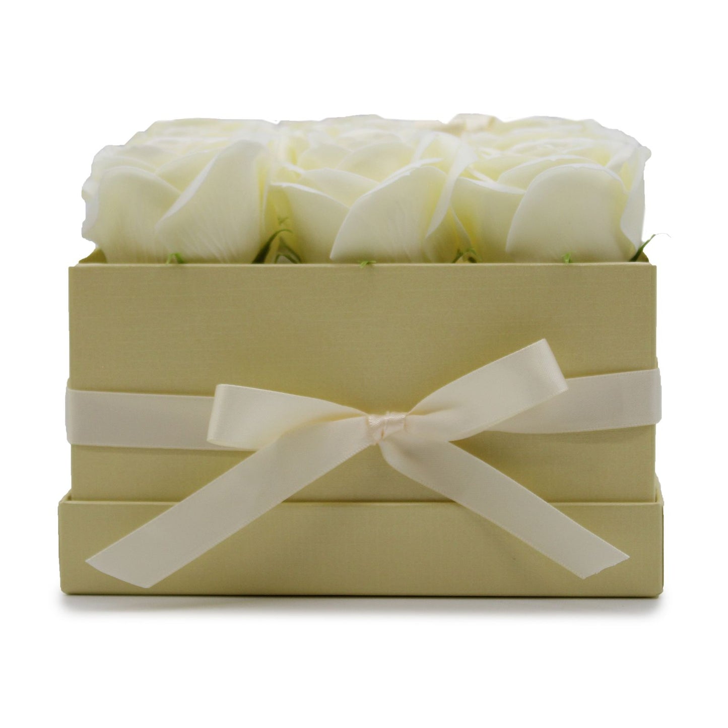 Coffret de fleurs de savon - 9 roses Crèmes - Carré