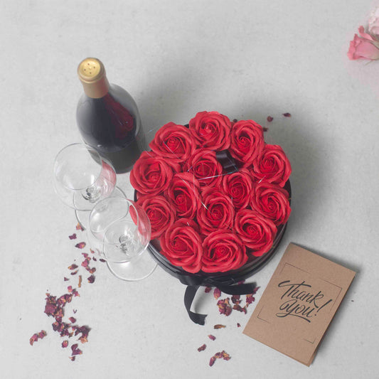 Bouquet Cadeau Fleur de Savon - 14 Roses Rouges