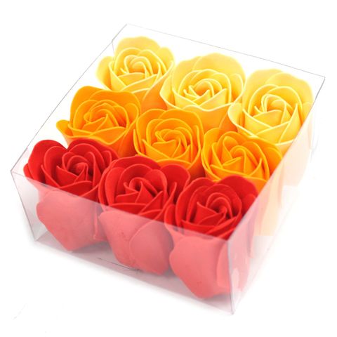 Coffret de 9 Fleurs de Savon - Roses Pêche