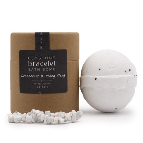 Bracelet en pierres naturelles de jaspe blanc caché dans la boule de bain
