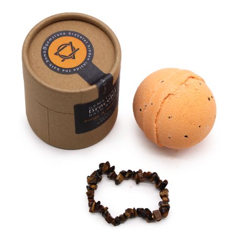 Bombe de Bain Orange & Mandarine avec bracelet Oeil du Tigre 