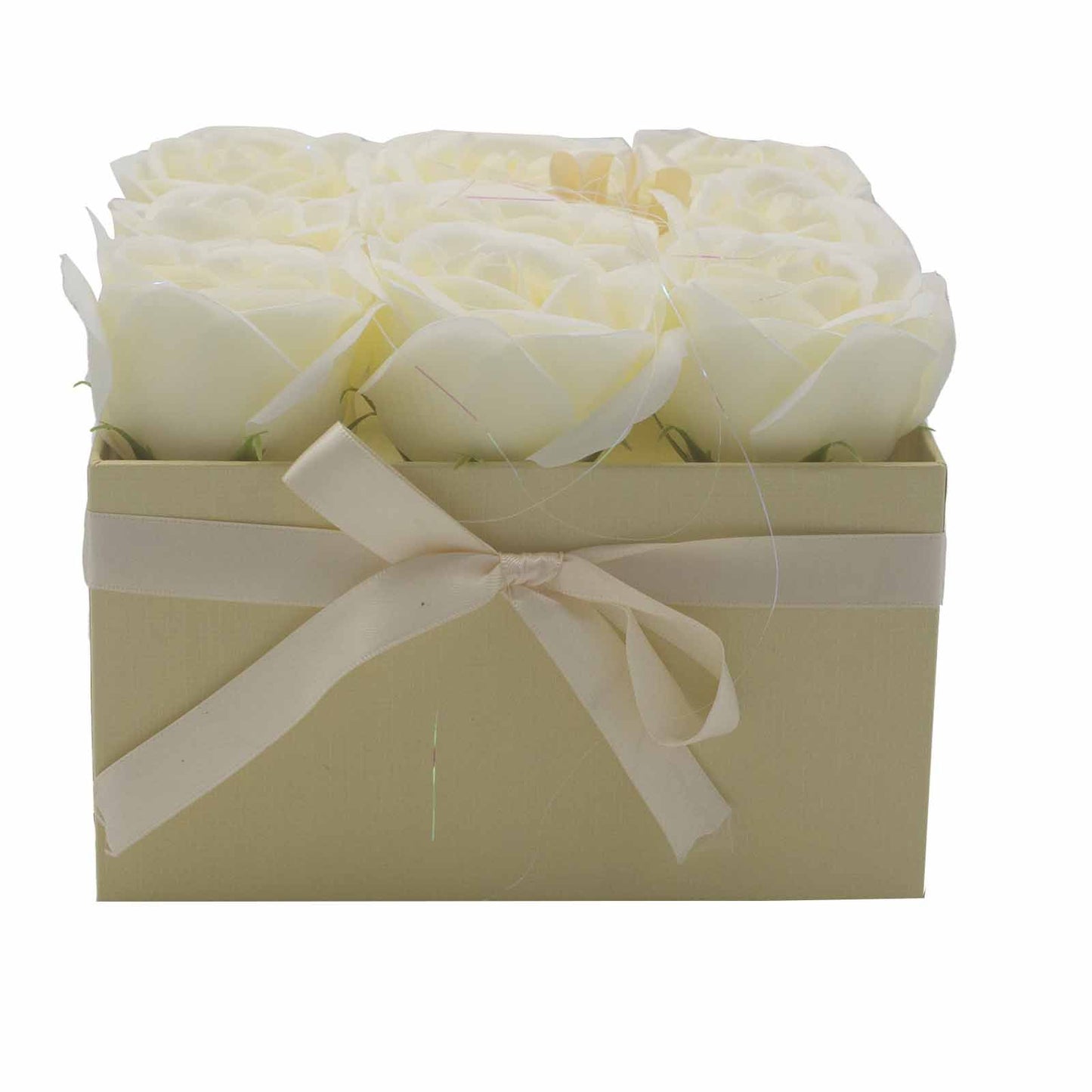 Coffret de fleurs de savon - 9 roses Crèmes - Carré