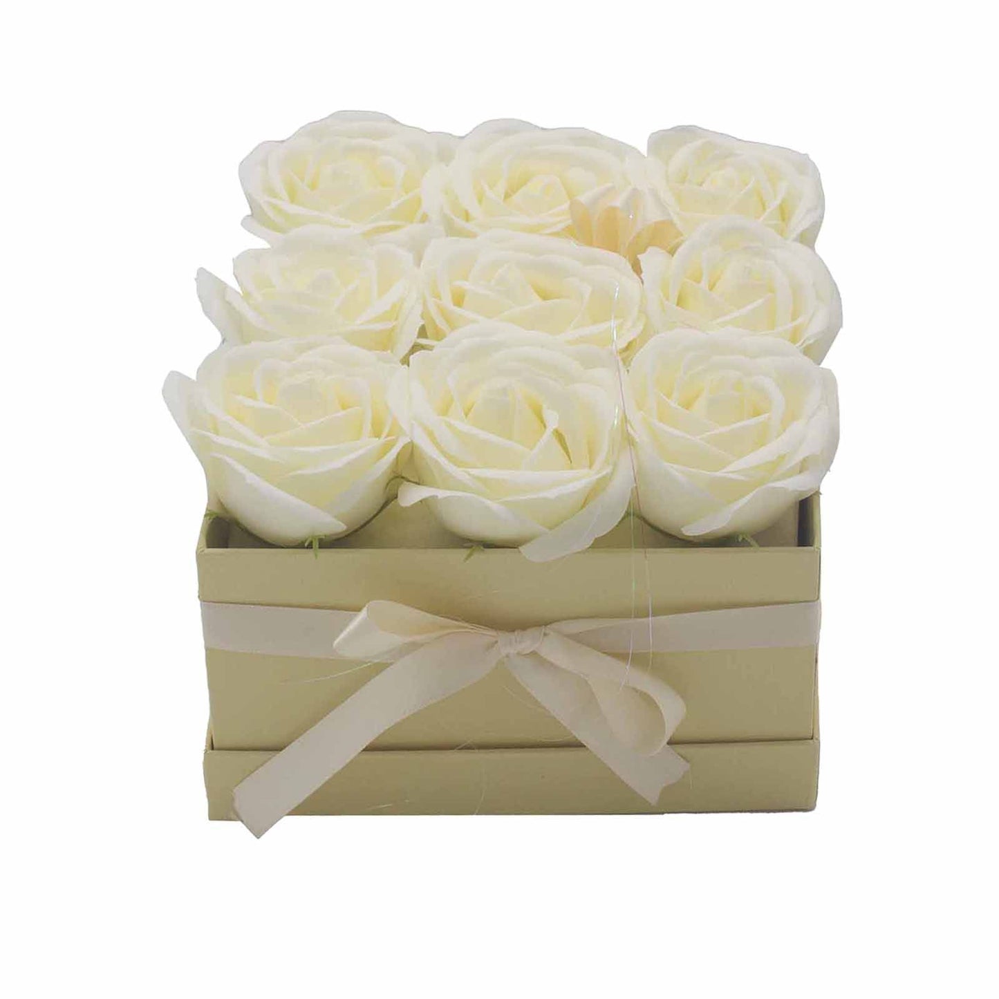 Coffret de fleurs de savon - 9 roses Crèmes - Carré