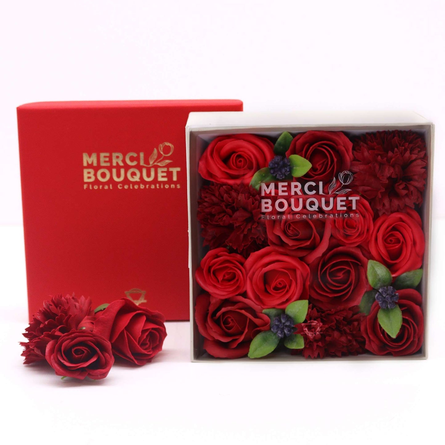 Coffret Roses de Savon Carré - Roses Rouges