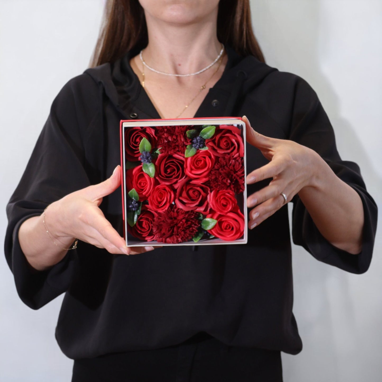 Coffret Roses de Savon Carré - Roses Rouges