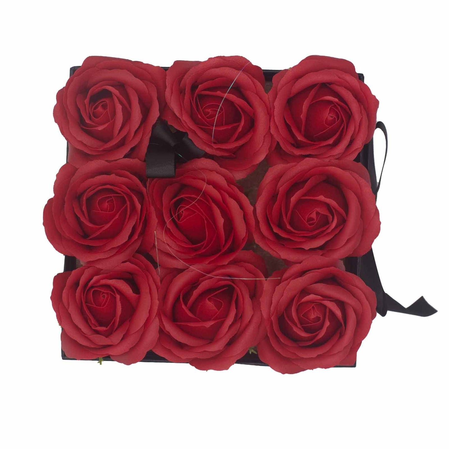 Coffret de fleurs de savon - 9 roses Rouges - Carré