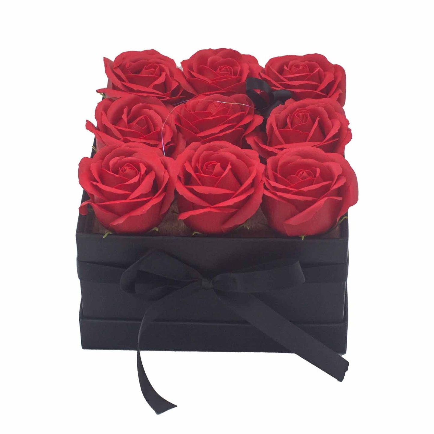 Coffret de fleurs de savon - 9 roses Rouges - Carré