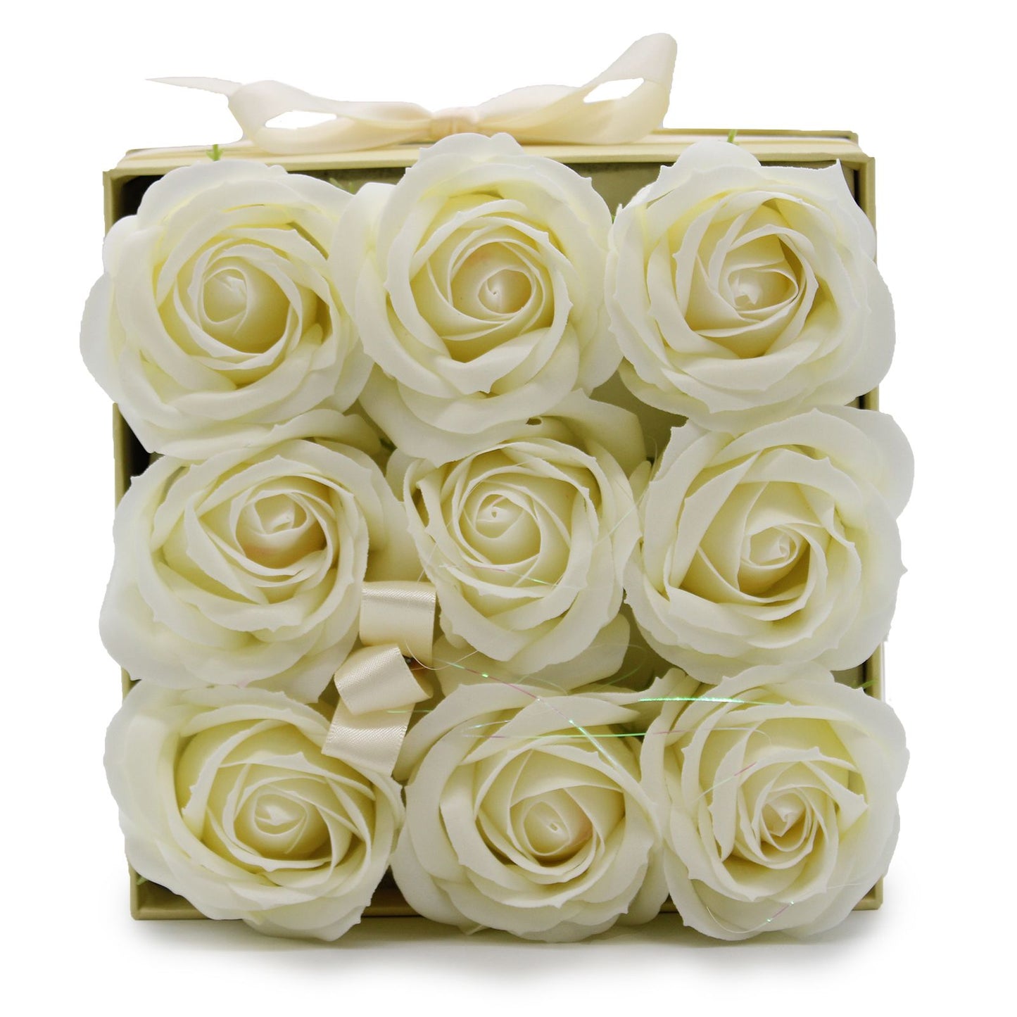 Coffret de fleurs de savon - 9 roses Crèmes - Carré