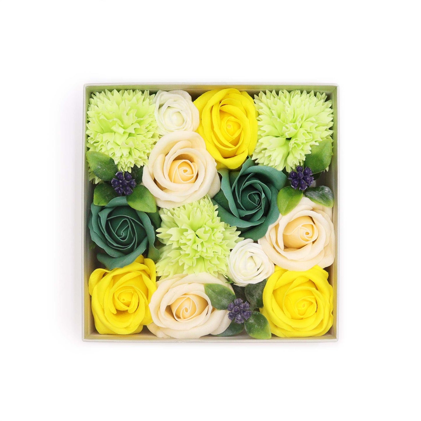 Coffret Roses de Savon Carré - Jaune et vert