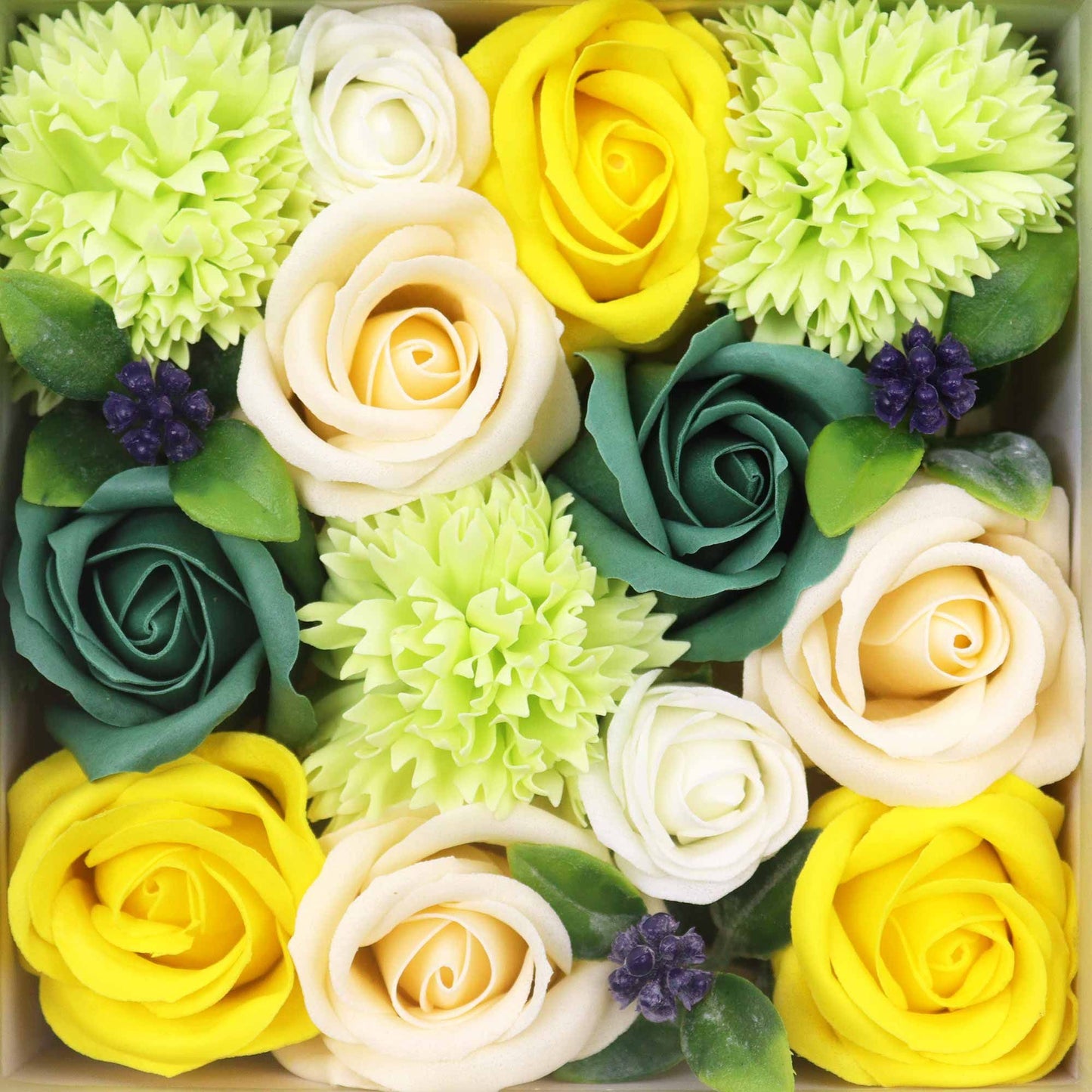 Coffret Roses de Savon Carré - Jaune et vert