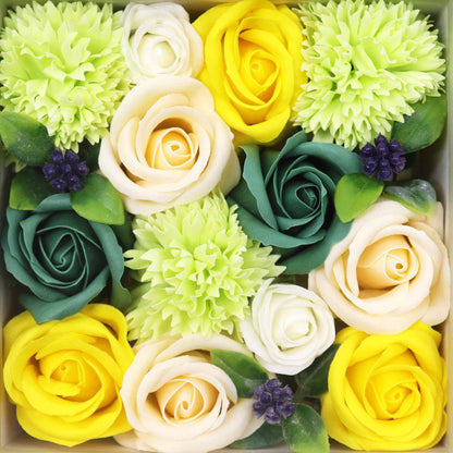 Coffret Roses de Savon Carré - Jaune et vert