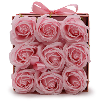 Coffret de fleurs de savon - 9 roses Roses - Carré
