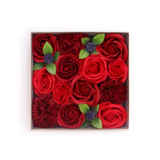 Coffret Roses de Savon Carré - Roses Rouges