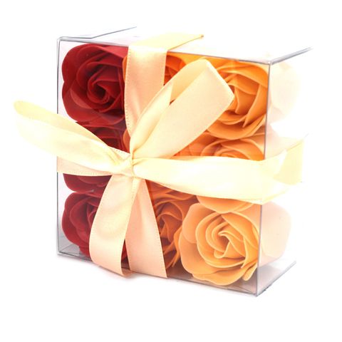 Coffret de 9 Fleurs de Savon - Roses Pêche